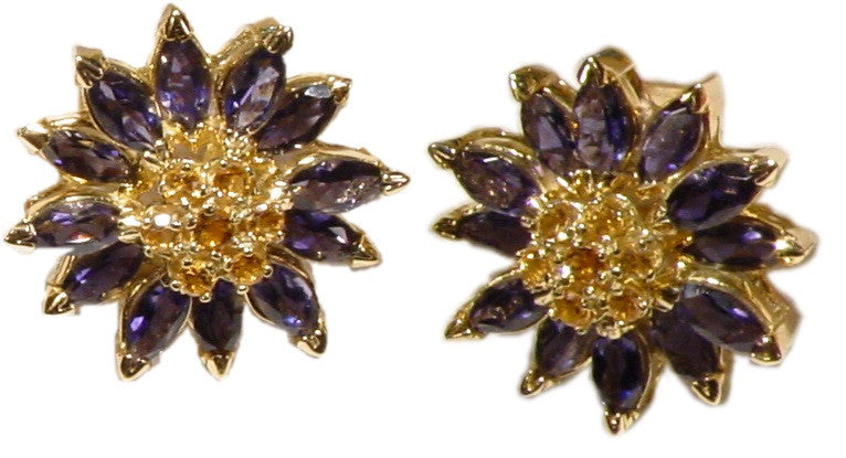 Gemstone Daisy earrings, Inter-changeable Stone Centers, 18K Gold & Semi-precious. Any gem available.-9