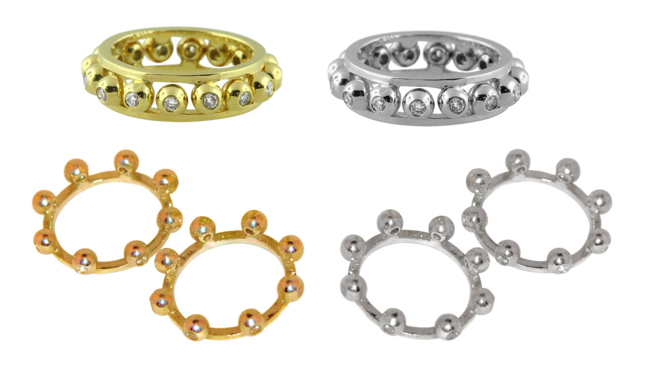 Crown Stacking Ring- Larger of 2 Narrow Versions-Sterling Silver with Diamonds & Plate Options