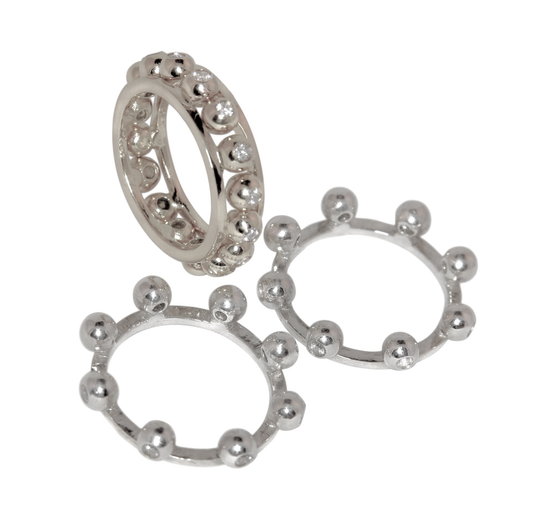 Crown Stacking Ring- Larger of 2 Narrow Versions-Sterling Silver with Diamonds & Plate Options