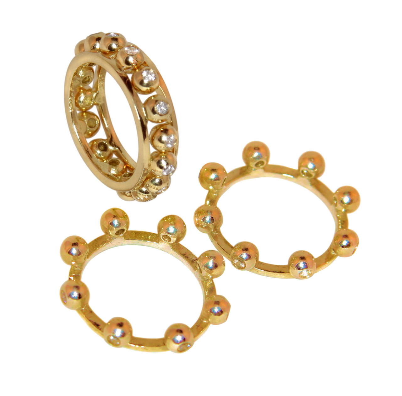 Crown Stacking Ring- Larger of 2 Narrow Versions-Sterling Silver with Diamonds & Plate Options