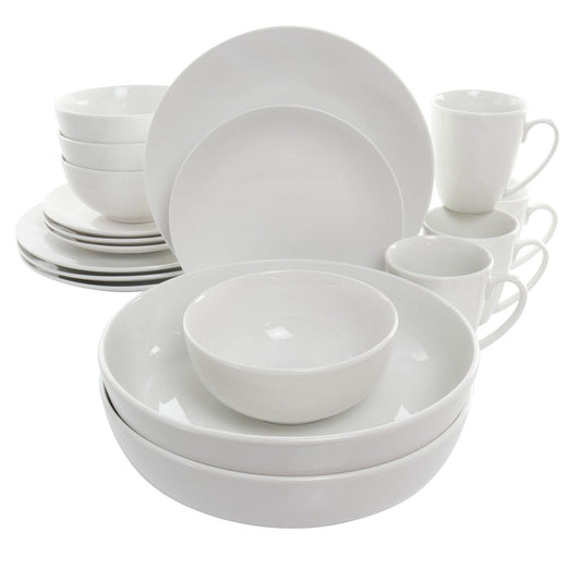 Elama Owen 18 Piece Porcelain Dinnerware Set with 2 Large Serving Bowls in White-0