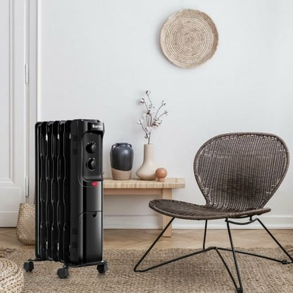 1500W Oil Filled Portable Radiator Space Heater with Adjustable Thermostat-White