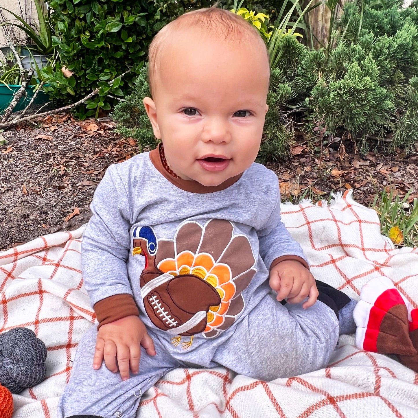 Boys Long Sleeve Football Thanksgiving Turkey Baby Toddler Romper