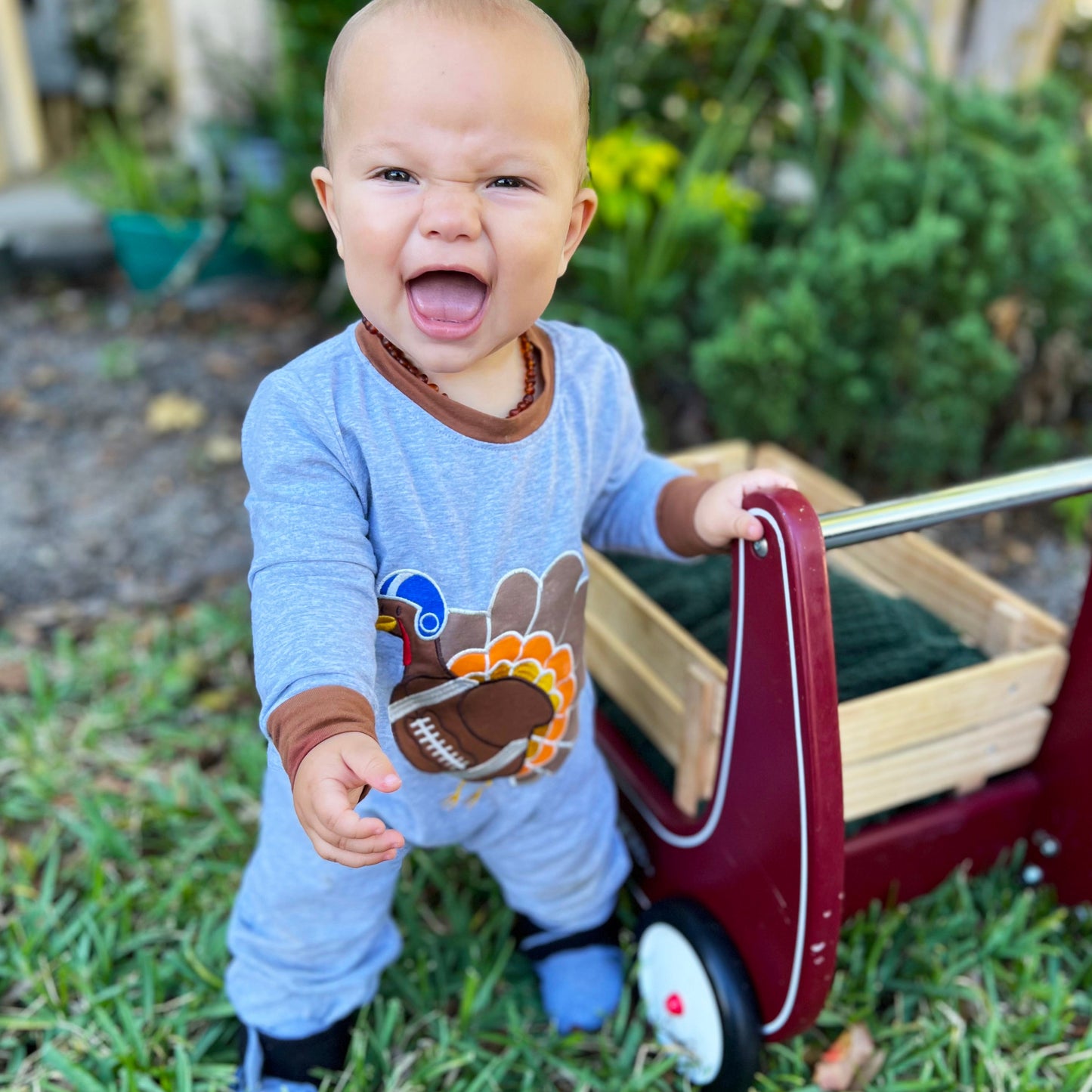 Boys Long Sleeve Football Thanksgiving Turkey Baby Toddler Romper