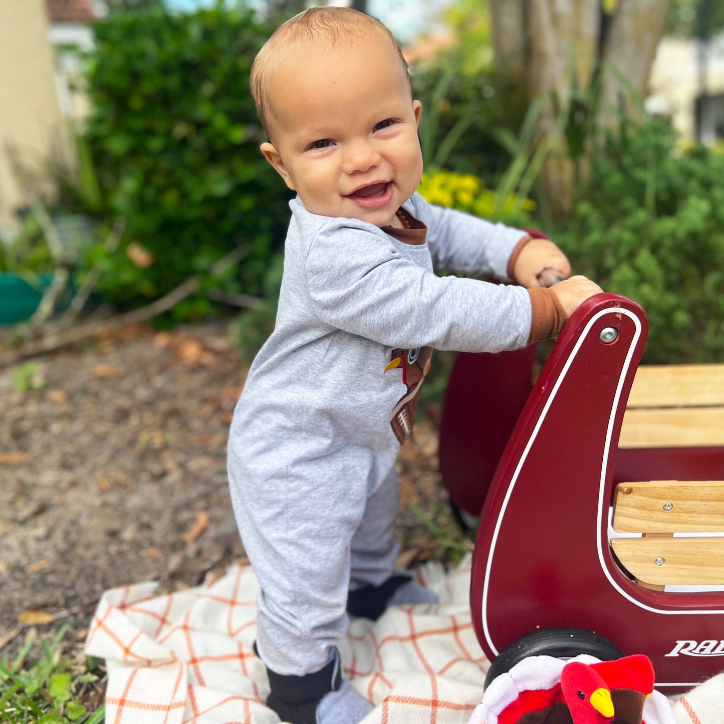 Boys Long Sleeve Football Thanksgiving Turkey Baby Toddler Romper