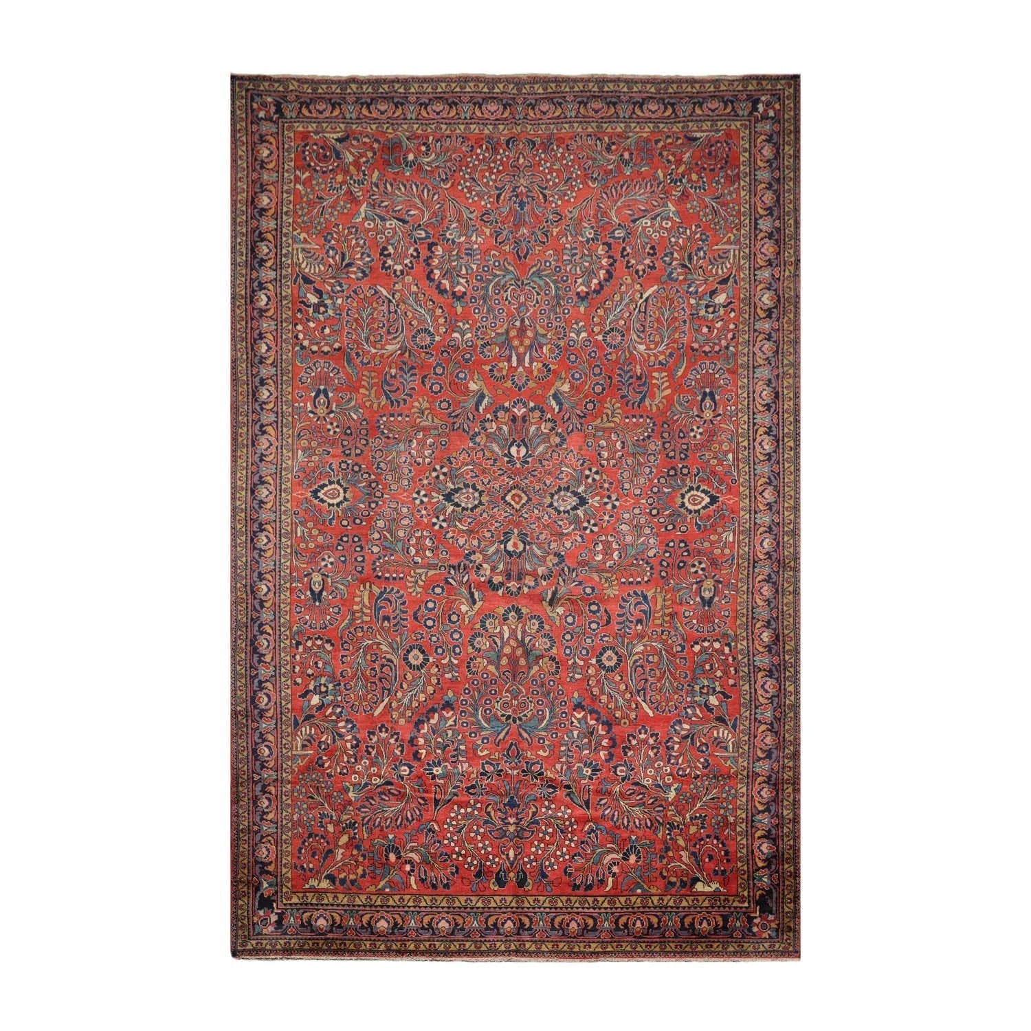 10'4''x16'3'' Burnt Orange, Navy Palace Hand Knotted 100% Wool Vintage Palace Lilihan Traditional Oriental Area Rug-1