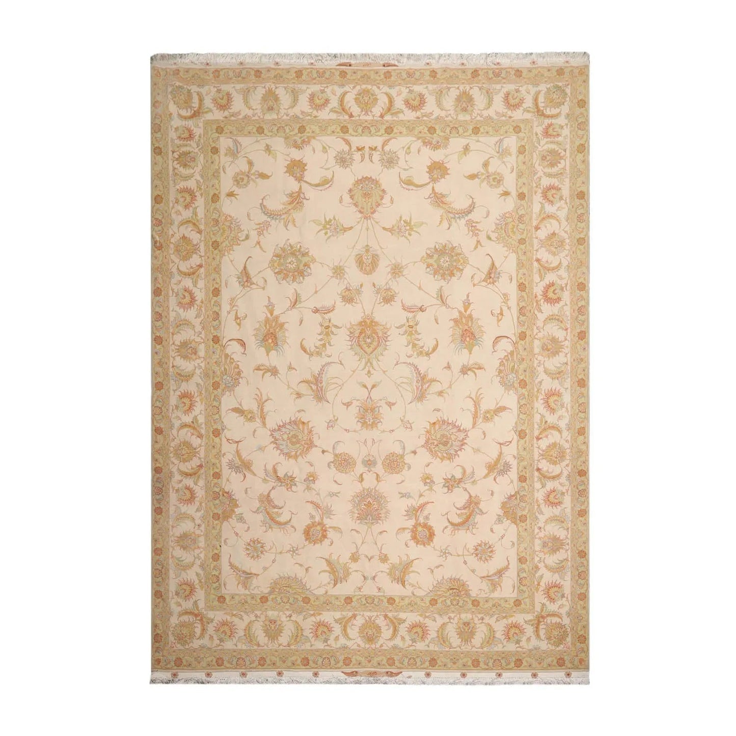 8x10 Hand Knotted Wool and Silk Traditional 350 KPSI Oriental Area Rug Ivory, Mint Color-1