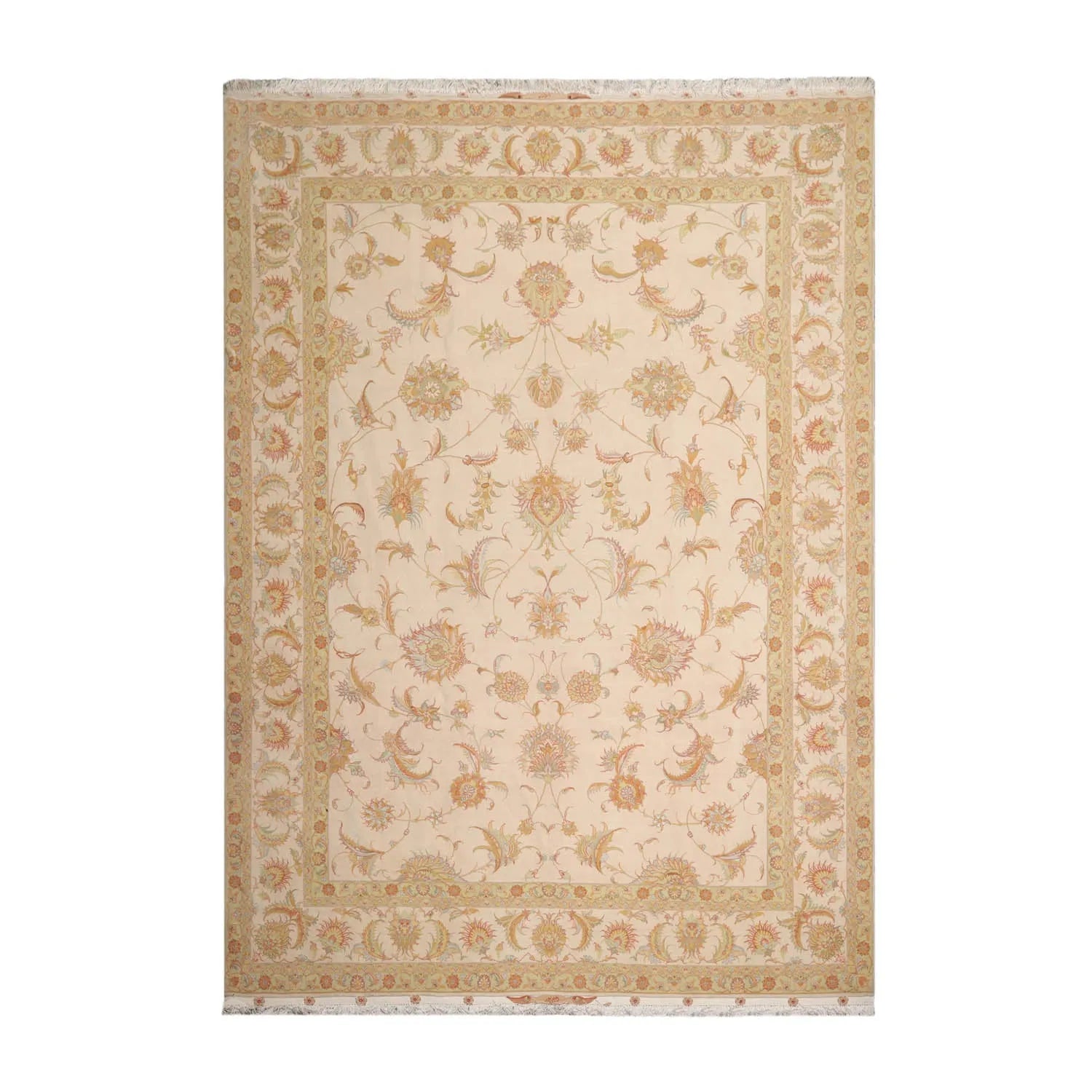 8x10 Hand Knotted Wool and Silk Traditional 350 KPSI Oriental Area Rug Ivory, Mint Color-1