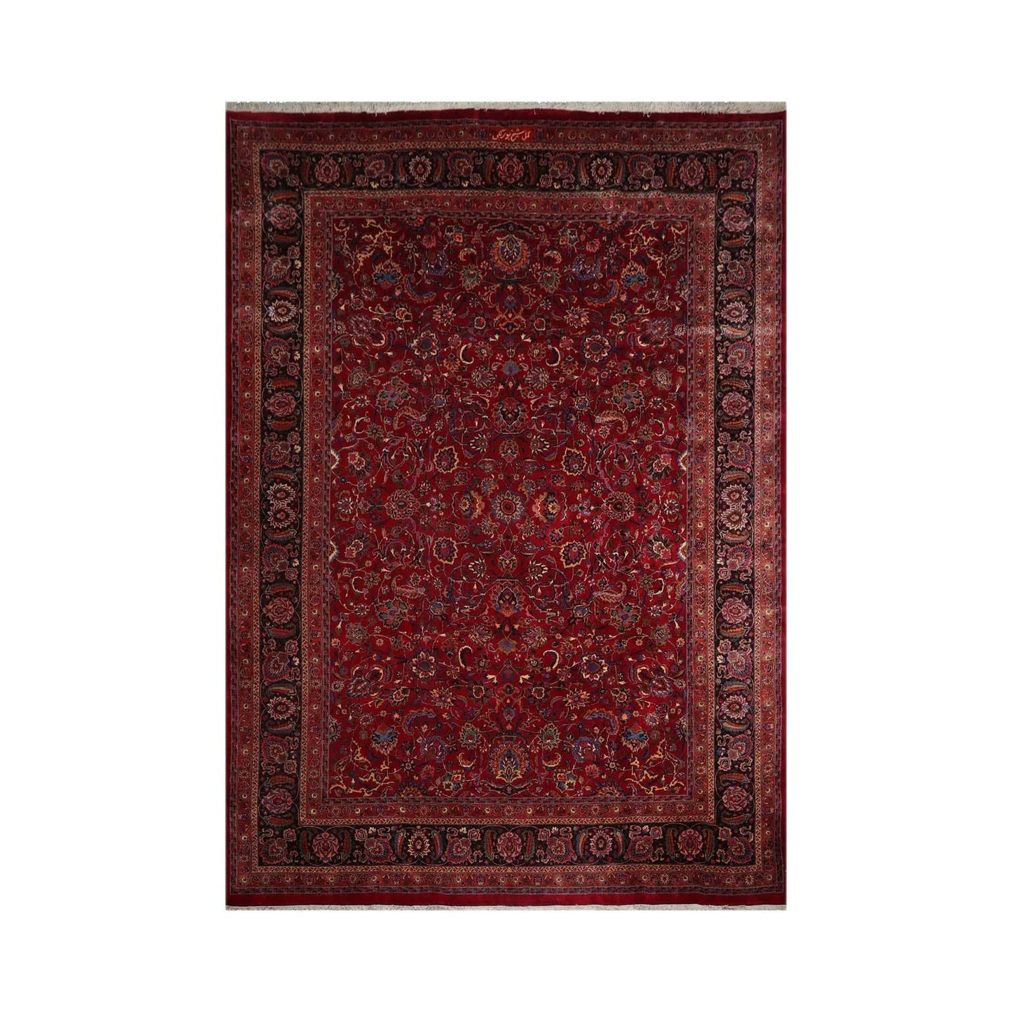 11'4''x16'4'' Palace Burgundy, Midnight Blue Hand Knotted Persian 100% Wool Mashad Traditional Oriental Area Rug-1