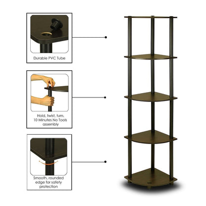 5-Tier Corner Display Shelf Bookcase in Espresso & Black-1