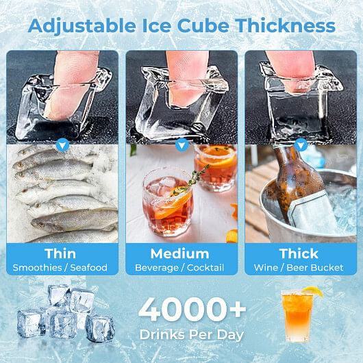 Commercial Ice Maker Machine 418 LBS/24H with 200 LBS Storage Bin-Silver