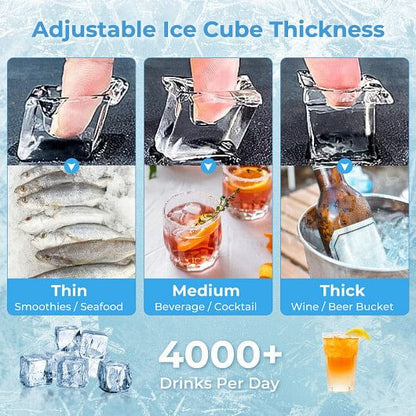 Commercial Ice Maker Machine 418 LBS/24H with 200 LBS Storage Bin-Silver