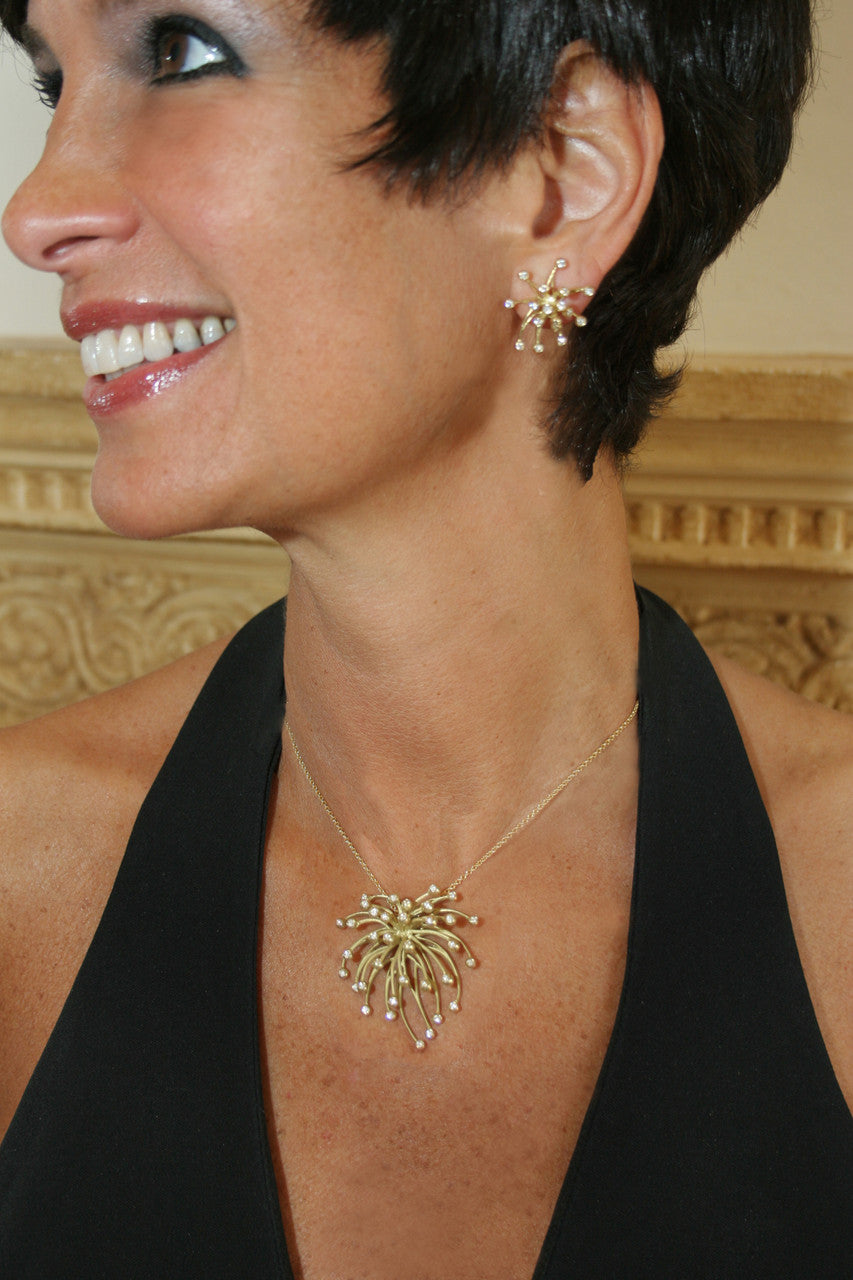 Fireworks Earrings-Large-18K Gold with Diamonds