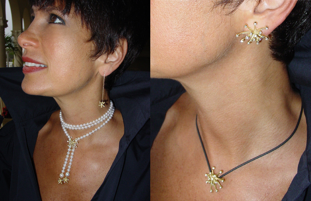 Fireworks Earrings-Large-18K Gold with Diamonds