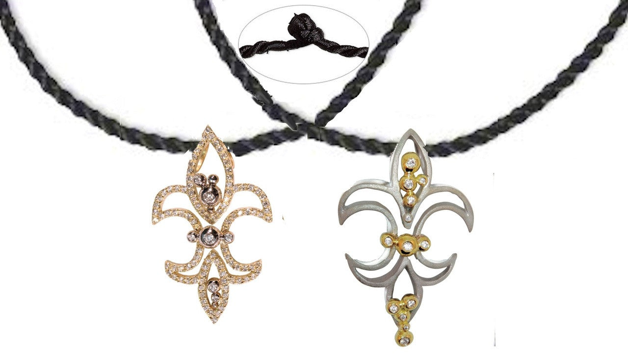 Fleur de Lis Pendant / Necklace, 18K Gold with diamonds.