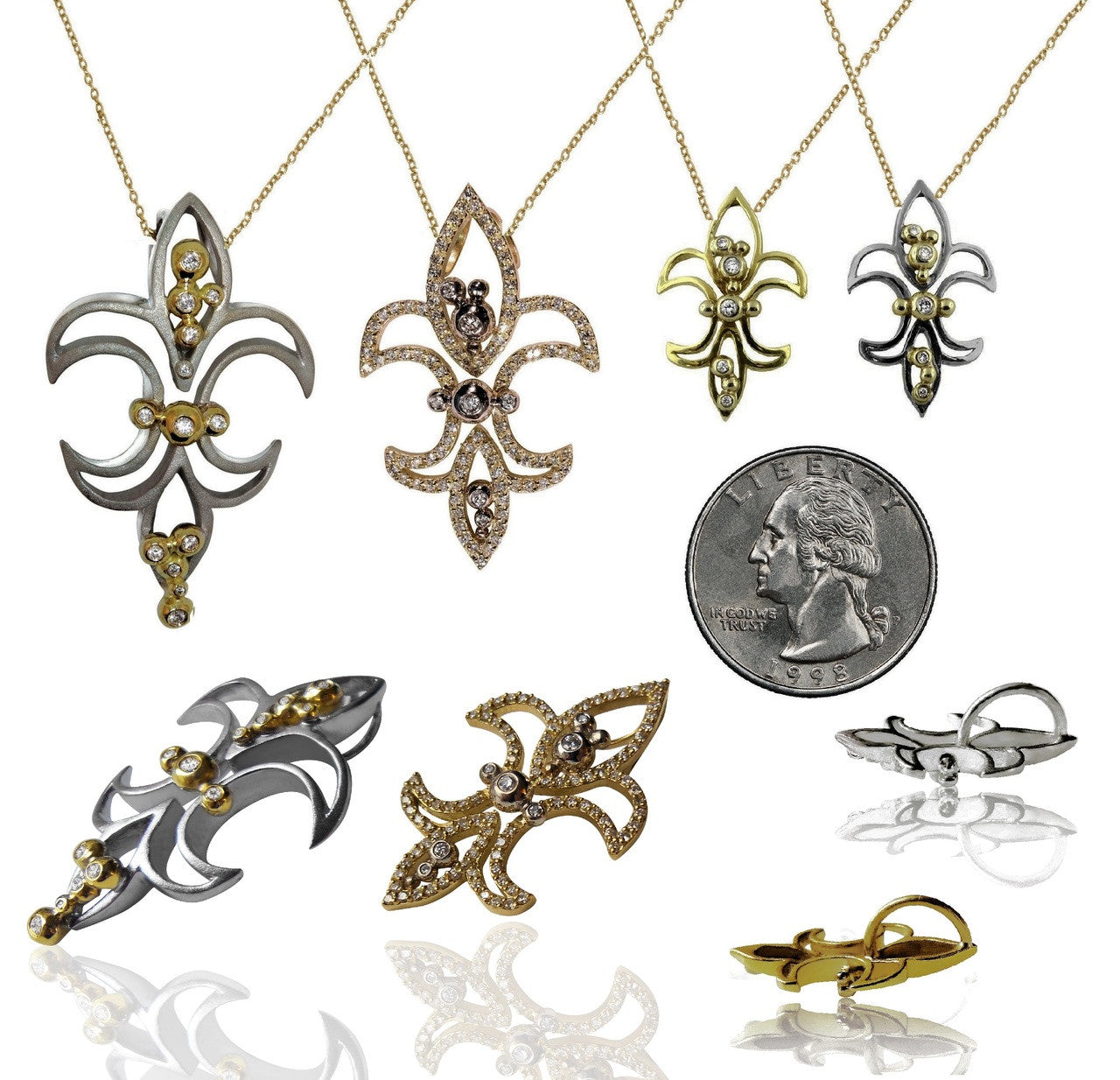 Fleur de Lis Pendant / Necklace, 18K Gold with diamonds.