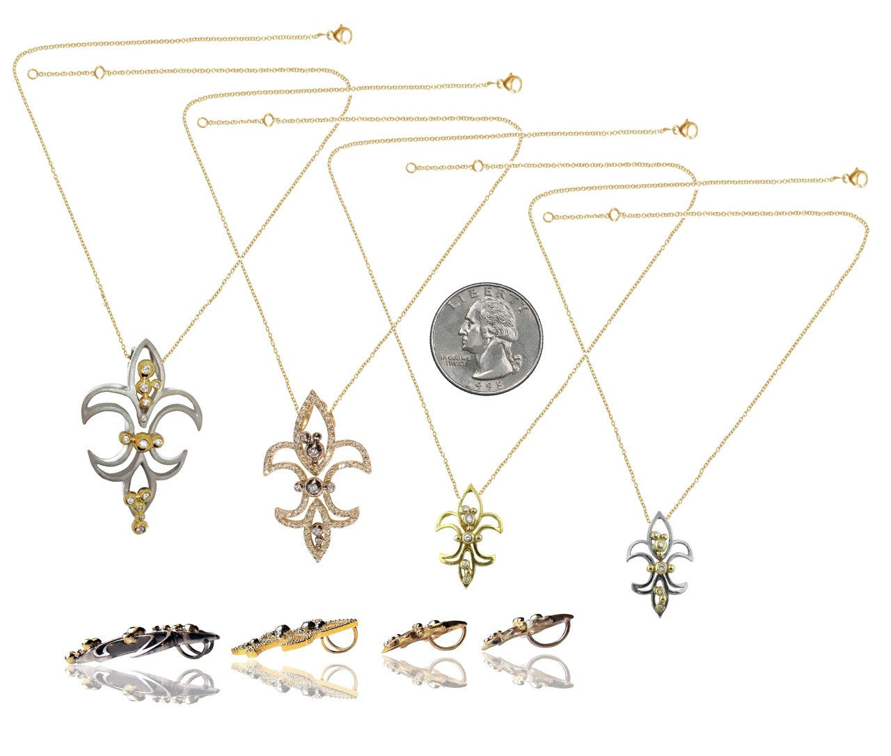 Fleur de Lis Pendant / Necklace, 18K Gold with diamonds.