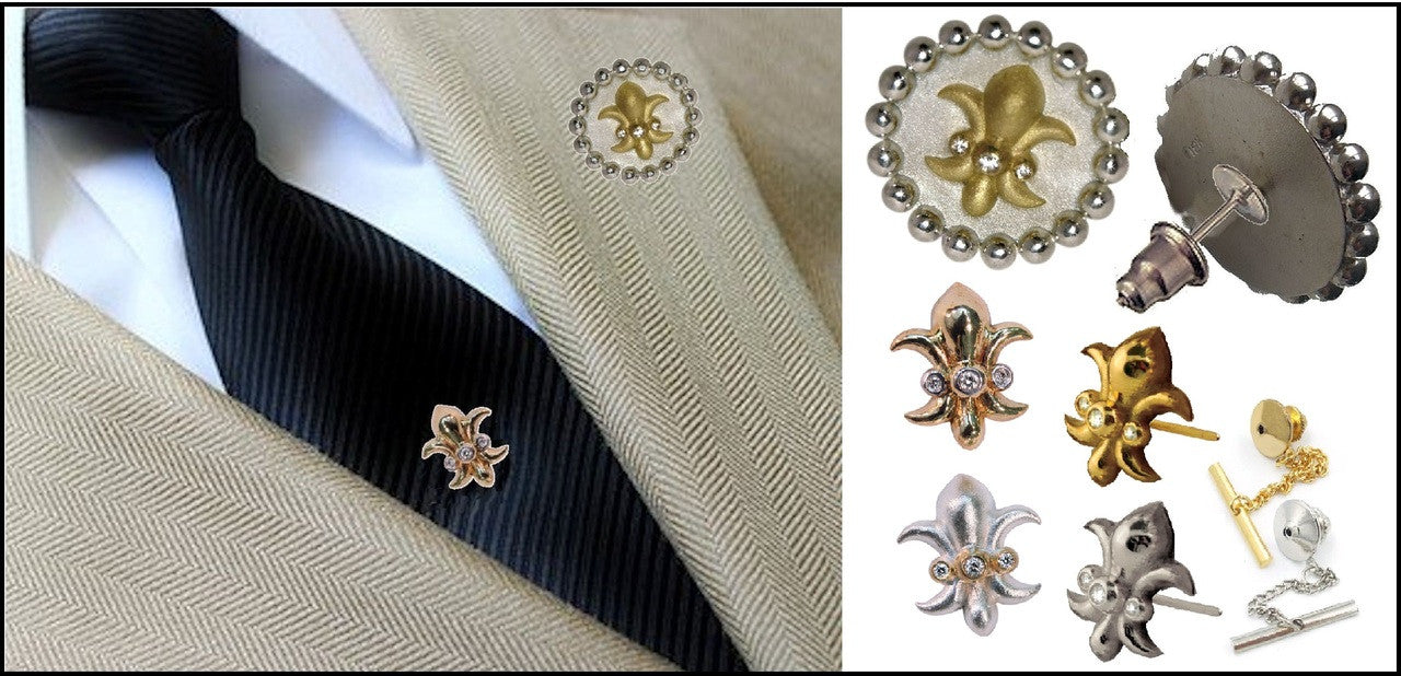 Fleur De Lis Tuxedo Shirt Studs: Diamonds in 18K Gold-6