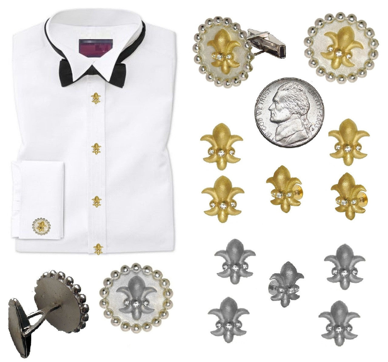 Fleur De Lis Tuxedo Shirt Studs: Diamonds in 18K Gold-3