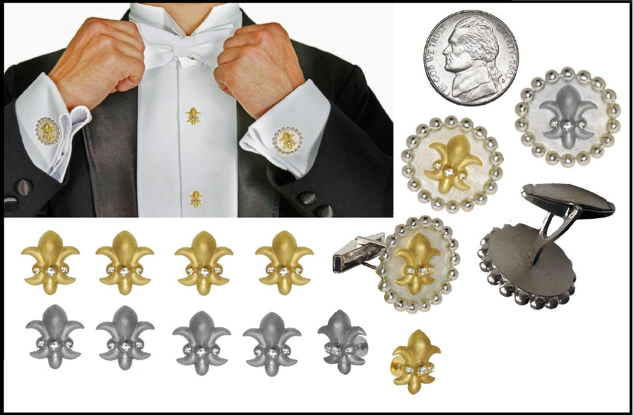 Fleur De Lis Tuxedo Shirt Studs: Diamonds in 18K Gold-0