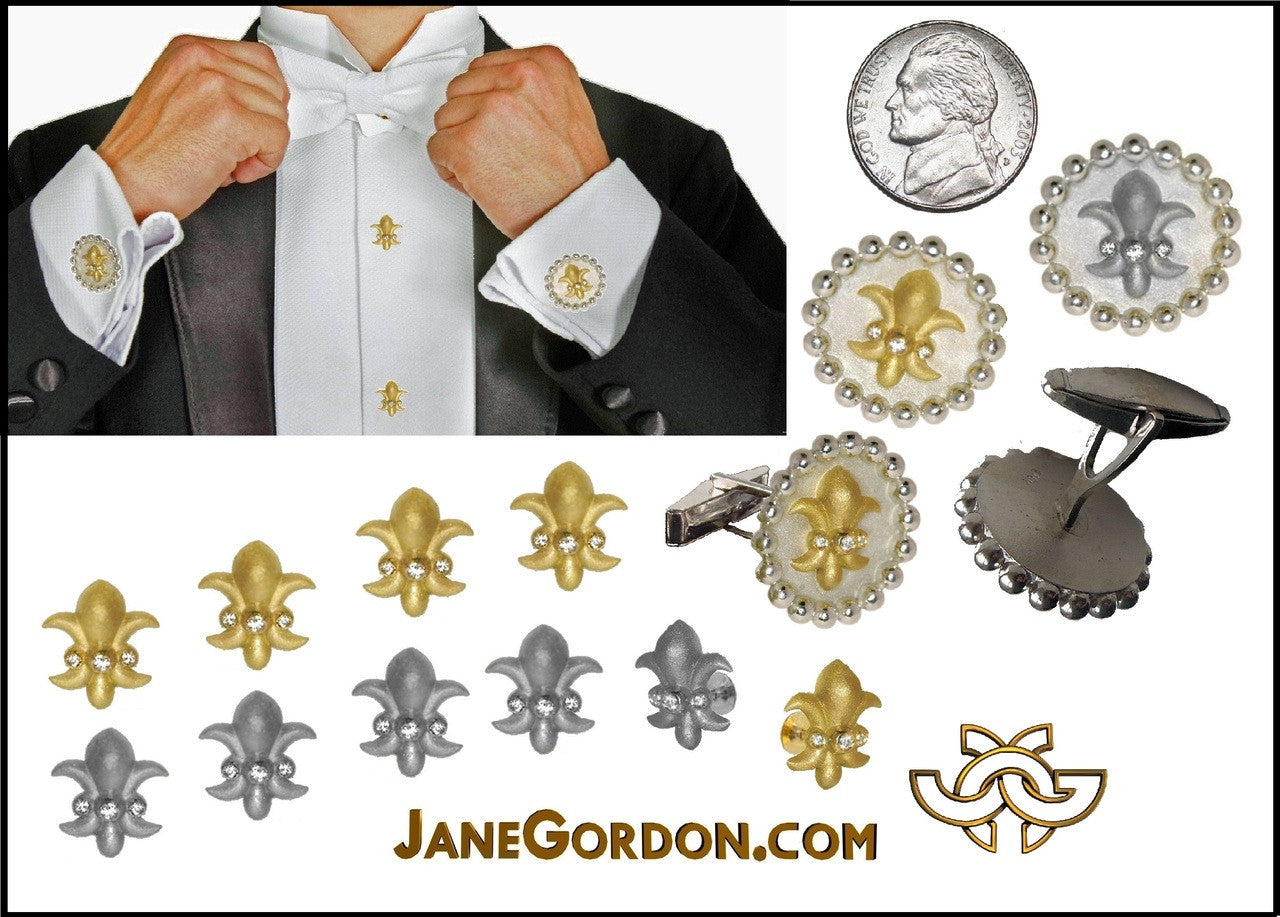 Fleur De Lis Tuxedo Shirt Studs: Diamonds in 18K Gold-12
