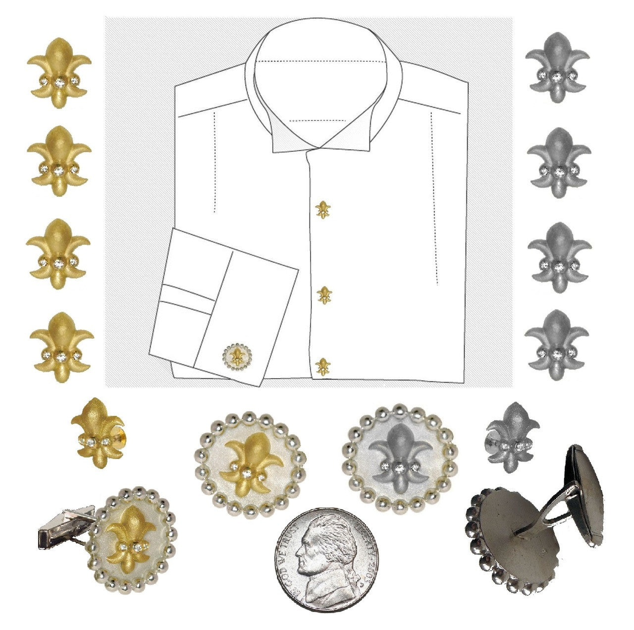 Fleur De Lis Tuxedo Shirt Studs: Diamonds in 18K Gold-2