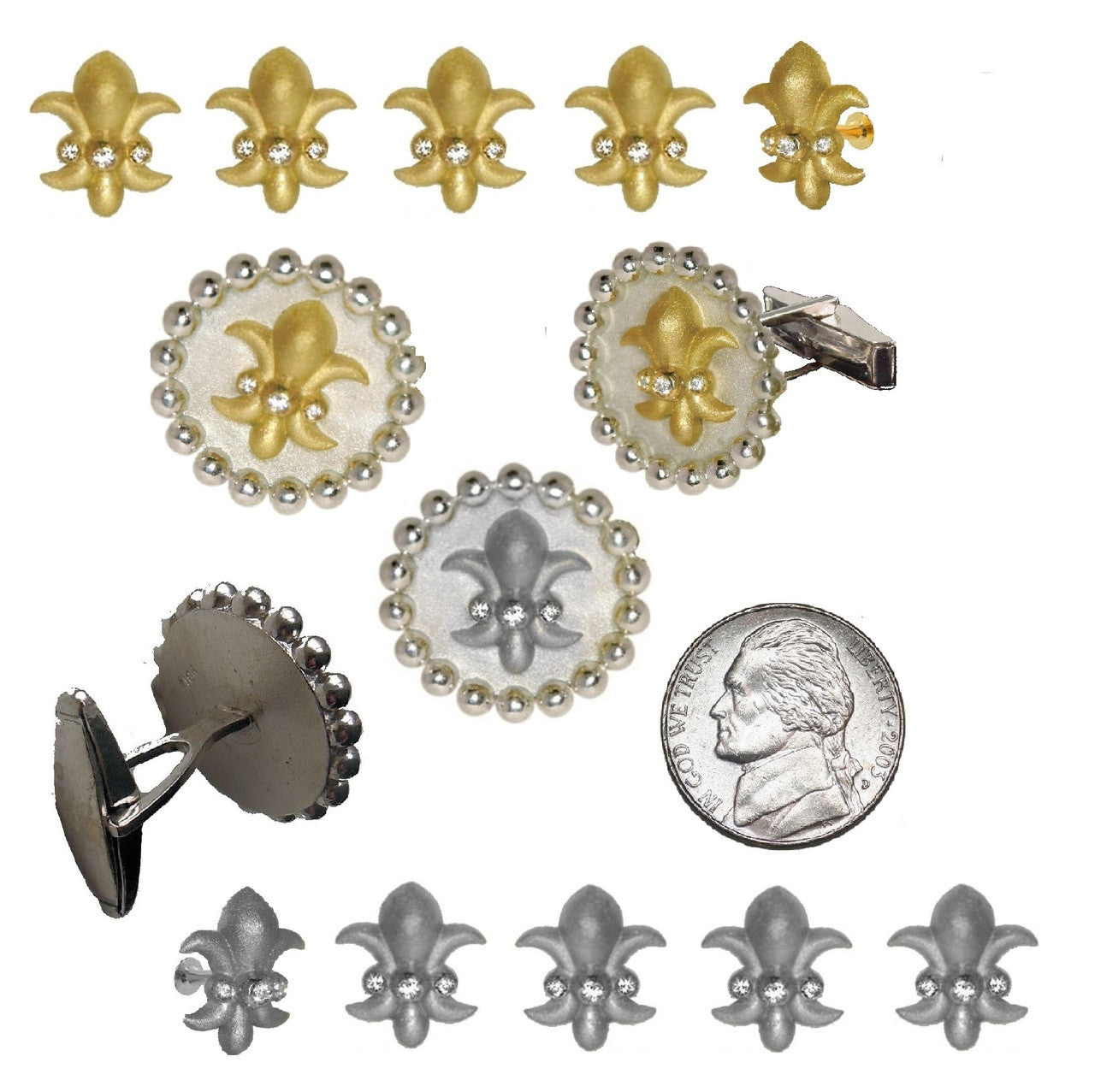 Fleur De Lis Tuxedo Shirt Studs: Diamonds in 18K Gold-1