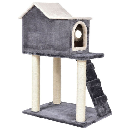 Gray 36 Inch Tower Condo Scratching Post Ladder Cat Tree House-1