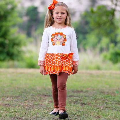 AnnLoren Big Little Girls Autumn Turkey Tunic & Leggings Holiday Thanksgiving Clothes