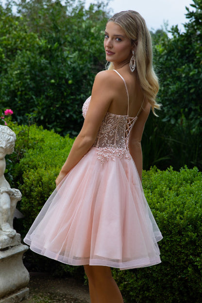 Floral Embroidery Embellished Glitter Mesh Sweetheart Neckline A-Line Homecoming Dress-1