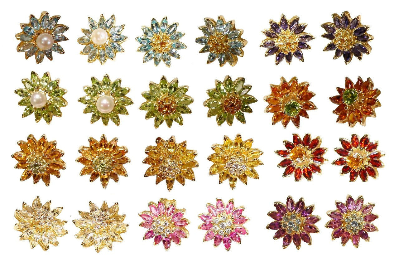 Gemstone Daisy earrings, Inter-changeable Stone Centers, 18K Gold & Semi-precious. Any gem available.-2