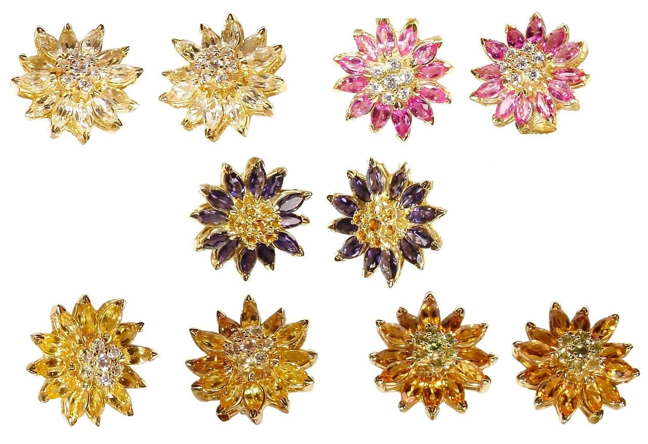 Gemstone Daisy earrings, Inter-changeable Stone Centers, 18K Gold & Semi-precious. Any gem available.-10