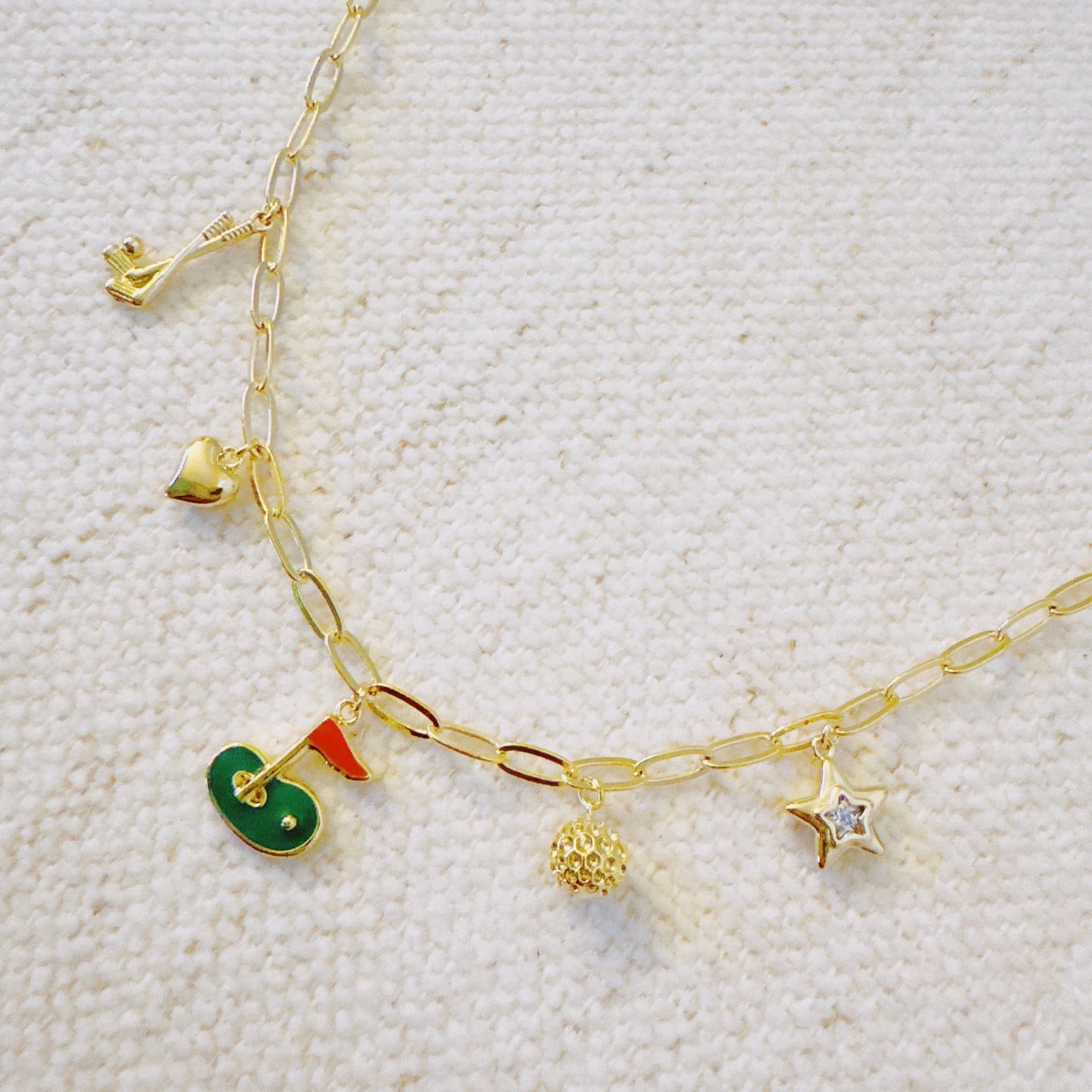 Golf Day Charm Necklace – Playful Gold Chain with Golf-Inspired Charms