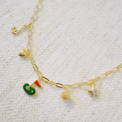 Golf Day Charm Necklace – Playful Gold Chain with Golf-Inspired Charms