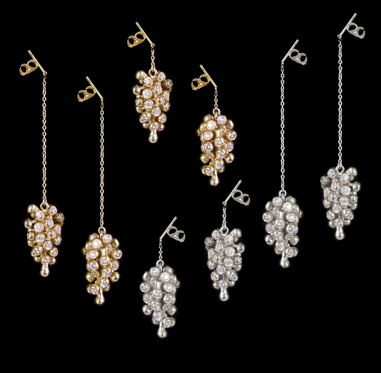 Grapes Drop Earrings-18K Gold and Diamonds-6