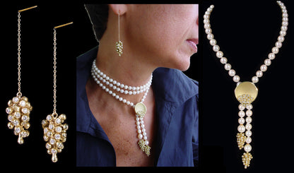 Grapes Drop Earrings-18K Gold and Diamonds-5