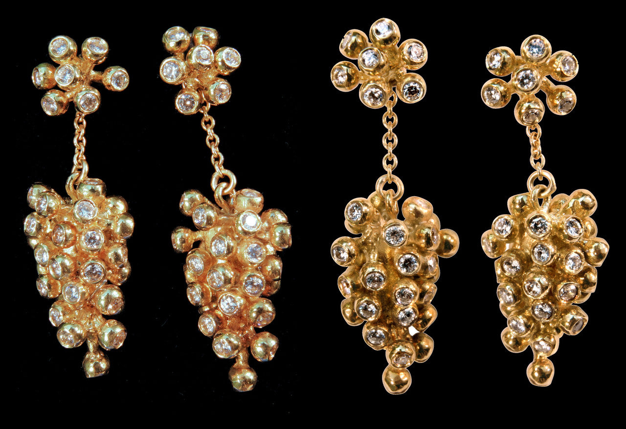 Grapes Drop Earrings with Interchangeable Studs- 2 parts-14K Gold-11
