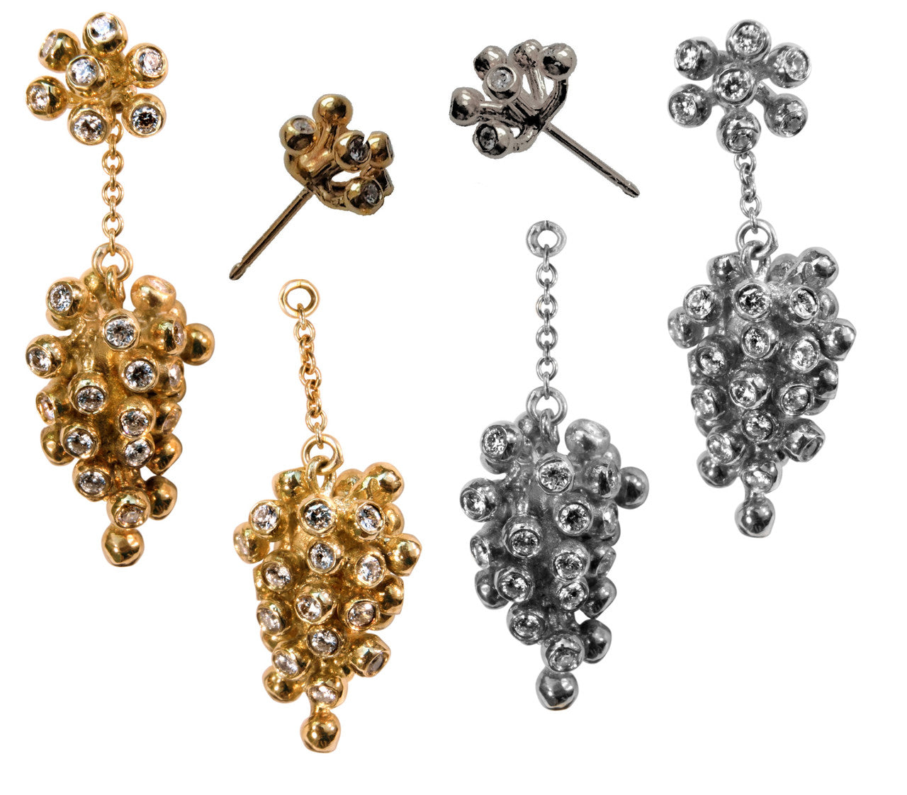 Grapes Drop Earrings- 2 parts-Detachable Stud. 18K Gold with diamonds-7