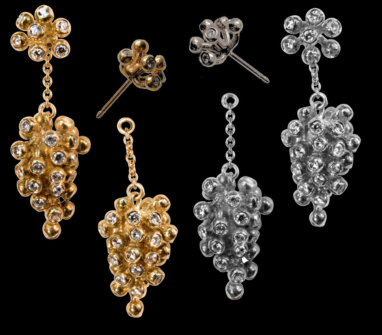 Grapes Drop Earrings with Interchangeable Studs- 2 parts-14K Gold-7