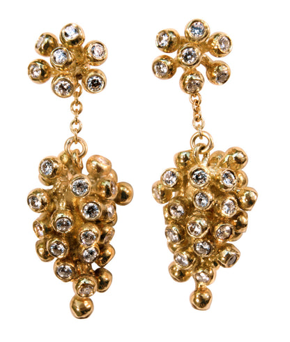 Grapes Drop Earrings- 2 parts-Detachable Stud. 18K Gold with diamonds-0