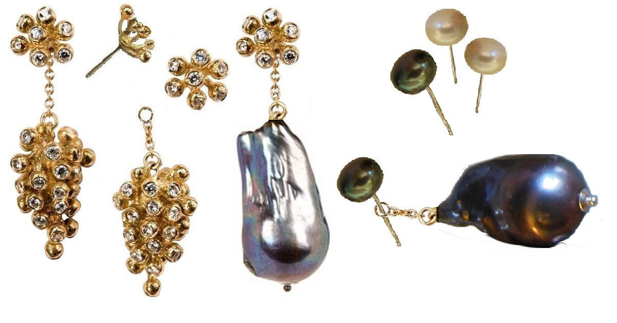 Grapes Drop Earrings- 2 parts-Detachable Stud. 18K Gold with diamonds-20