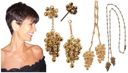 Grapes Necklace-18K Gold with Diamonds, Lariat Style on Hand-made Chain-19
