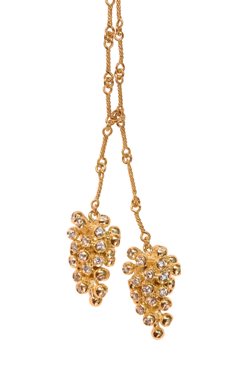 Grapes Necklace-18K Gold with Diamonds, Lariat Style on Hand-made Chain-7