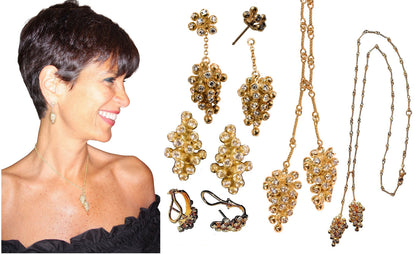 Grapes Necklace-18K Gold with Diamonds, Lariat Style on Hand-made Chain-4