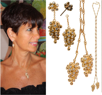 Grapes Necklace-18K Gold with Diamonds, Lariat Style on Hand-made Chain-9