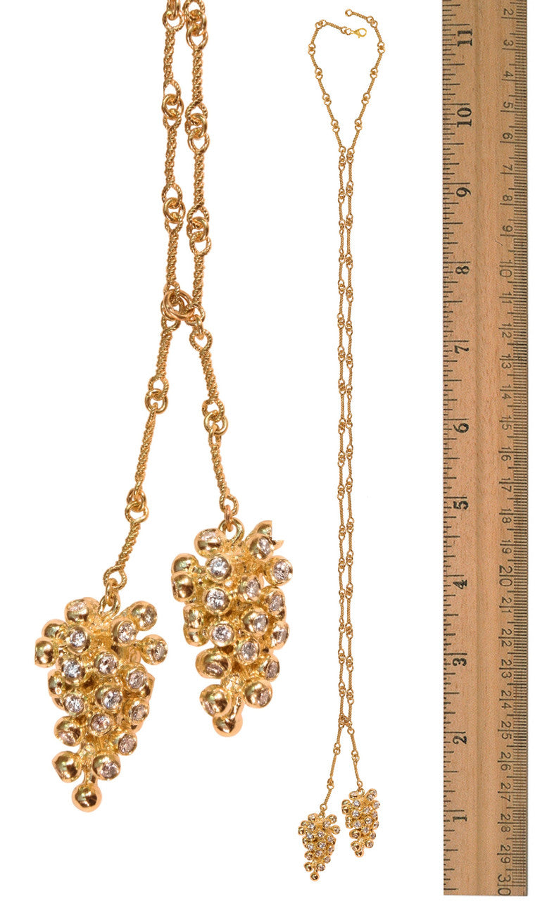 Grapes Necklace-18K Gold with Diamonds, Lariat Style on Hand-made Chain-2