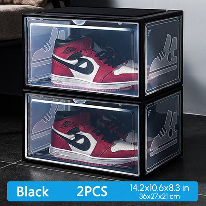 NNEOBA 2pcs Transparent Sneaker Shoe Box Dust-proof Storage Box Stackable Shoe Cabinet High-top Dustproof AJ Shoes Organizers Shoe Rack