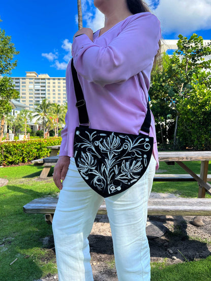 Handmade Suede Embroidered Heart Shaped Bag