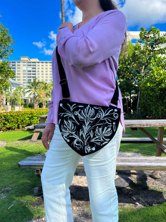 Handmade Suede Embroidered Heart Shaped Bag