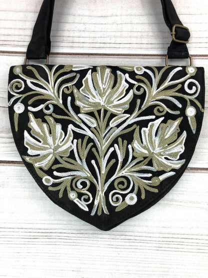Handmade Suede Embroidered Heart Shaped Bag